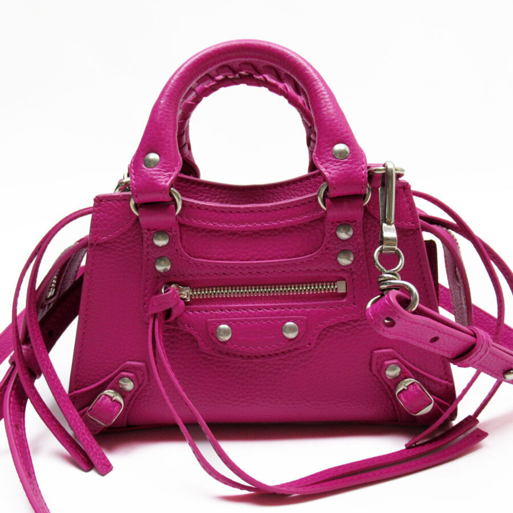 Balenciaga Neo City Leather Shoulder Bag Magenta Red Silver